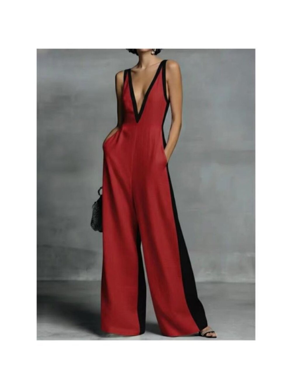 Contrast Trim V-Neck Jumpsuit - Picture 8 of 9